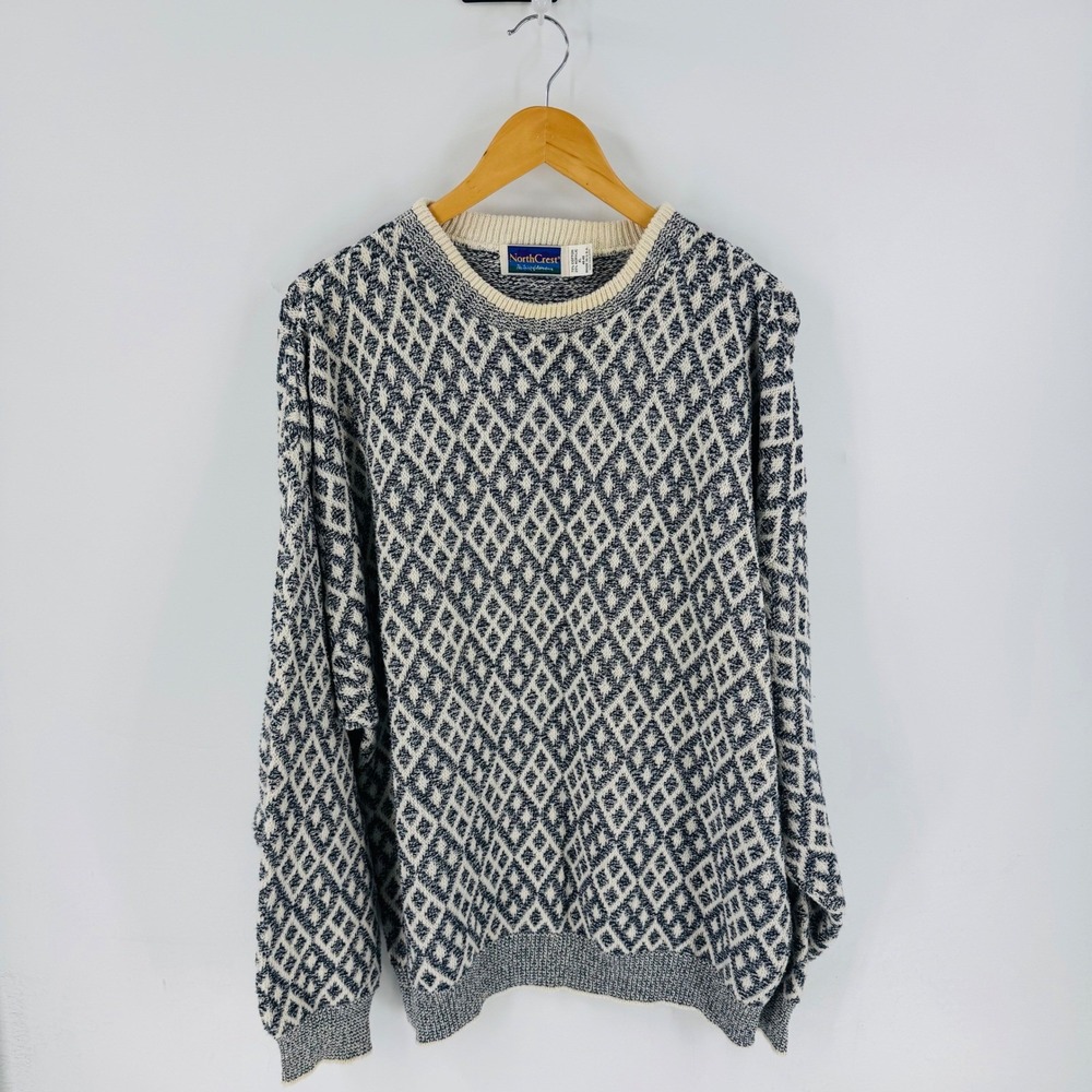 Vintage NorthCrest Mens XL Diamond Pattern‎ Sweater Cotton Blend Heritage